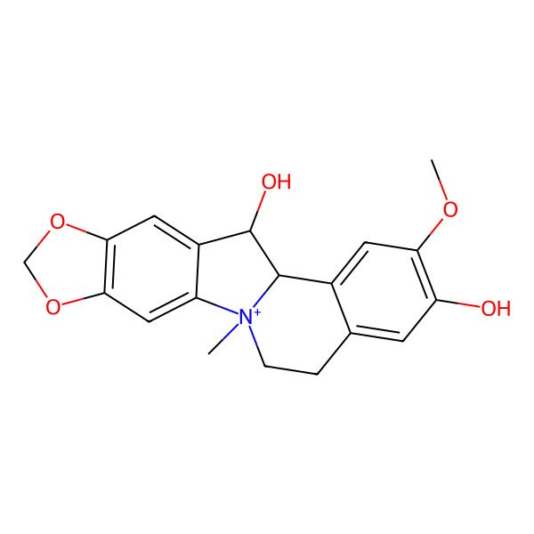 2D Structure of (1S,11R,12S)-15-methoxy-1-methyl-5,7-dioxa-1-azoniapentacyclo[10.8.0.02,10.04,8.013,18]icosa-2,4(8),9,13,15,17-hexaene-11,16-diol