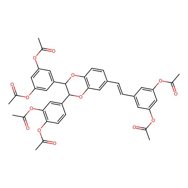 2D Structure of [2-acetyloxy-4-[(2R,3R)-2-(3,5-diacetyloxyphenyl)-6-[(E)-2-(3,5-diacetyloxyphenyl)ethenyl]-2,3-dihydro-1,4-benzodioxin-3-yl]phenyl] acetate