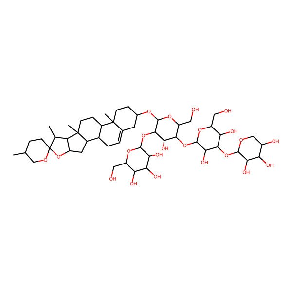 2D Structure of (2S,3R,4S,5S,6R)-2-[(2R,3R,4S,5R,6R)-5-[(2S,3R,4S,5R,6R)-3,5-dihydroxy-6-(hydroxymethyl)-4-[(2S,3R,4S,5R)-3,4,5-trihydroxyoxan-2-yl]oxyoxan-2-yl]oxy-4-hydroxy-6-(hydroxymethyl)-2-[(1S,2S,4S,5'R,6R,7S,8R,9S,12S,13R,16S)-5',7,9,13-tetramethylspiro[5-oxapentacyclo[10.8.0.02,9.04,8.013,18]icos-18-ene-6,2'-oxane]-16-yl]oxyoxan-3-yl]oxy-6-(hydroxymethyl)oxane-3,4,5-triol