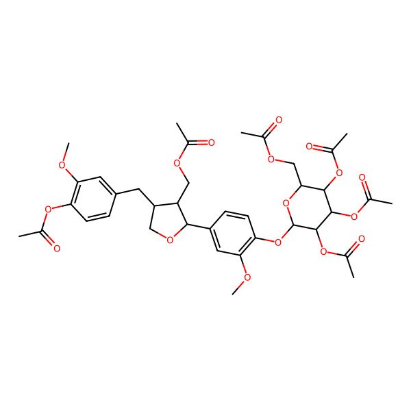 2D Structure of [4-[(4-Acetyloxy-3-methoxyphenyl)methyl]-2-[3-methoxy-4-[3,4,5-triacetyloxy-6-(acetyloxymethyl)oxan-2-yl]oxyphenyl]oxolan-3-yl]methyl acetate