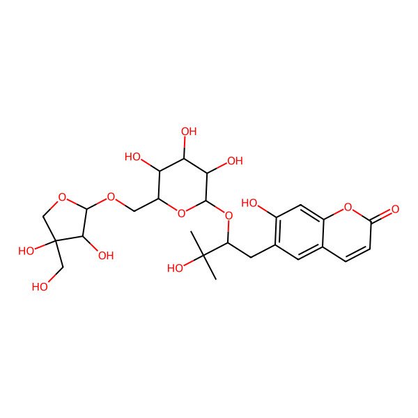 2D Structure of 6-[2-[6-[[3,4-Dihydroxy-4-(hydroxymethyl)oxolan-2-yl]oxymethyl]-3,4,5-trihydroxyoxan-2-yl]oxy-3-hydroxy-3-methylbutyl]-7-hydroxychromen-2-one
