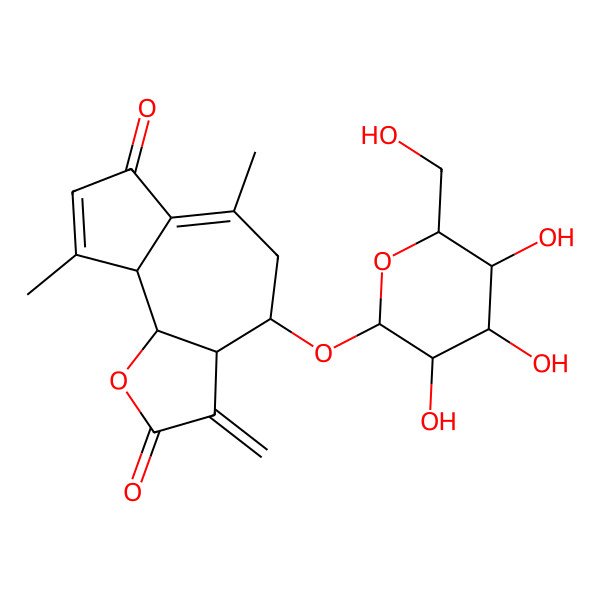 2D Structure of (3aR,4S,9aS,9bR)-6,9-dimethyl-3-methylidene-4-[(2R,3R,4S,5S,6R)-3,4,5-trihydroxy-6-(hydroxymethyl)oxan-2-yl]oxy-4,5,9a,9b-tetrahydro-3aH-azuleno[4,5-b]furan-2,7-dione