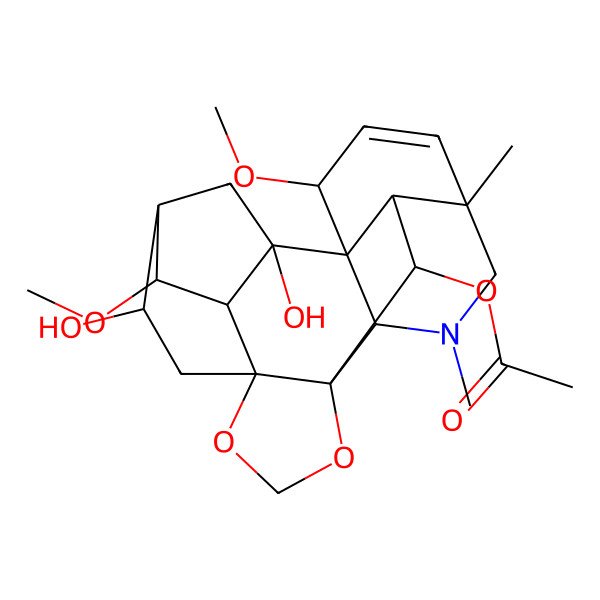 2D Structure of [(1S,2S,3S,4S,5R,6R,8R,12R,13R,16S,19S,20S,21S)-2,6-dihydroxy-4,19-dimethoxy-14,16-dimethyl-9,11-dioxa-14-azaheptacyclo[10.7.2.12,5.01,13.03,8.08,12.016,20]docos-17-en-21-yl] acetate