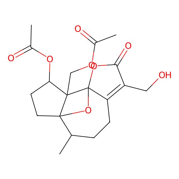 2D Structure of [11-Acetyloxy-6-(hydroxymethyl)-2-methyl-7-oxo-8,14-dioxatetracyclo[7.4.1.01,10.05,9]tetradec-5-en-10-yl]methyl acetate