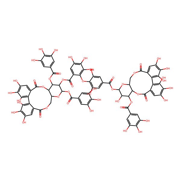 2D Structure of [(10R,11S,12R,13S,15R)-3,4,5,21,22,23-hexahydroxy-8,18-dioxo-11,13-bis[(3,4,5-trihydroxybenzoyl)oxy]-9,14,17-trioxatetracyclo[17.4.0.02,7.010,15]tricosa-1(23),2,4,6,19,21-hexaen-12-yl] 2-[4-[[(10R,11R,12R,13S,15R)-3,4,5,12,21,22,23-heptahydroxy-8,18-dioxo-11-(3,4,5-trihydroxybenzoyl)oxy-9,14,17-trioxatetracyclo[17.4.0.02,7.010,15]tricosa-1(23),2,4,6,19,21-hexaen-13-yl]oxycarbonyl]-2,6-dihydroxyphenoxy]-3,4,5-trihydroxybenzoate