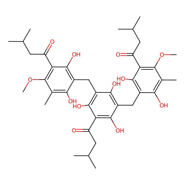 2D Structure of 1-[3,5-Bis[[2,6-dihydroxy-4-methoxy-3-methyl-5-(3-methylbutanoyl)phenyl]methyl]-2,4,6-trihydroxyphenyl]-3-methylbutan-1-one