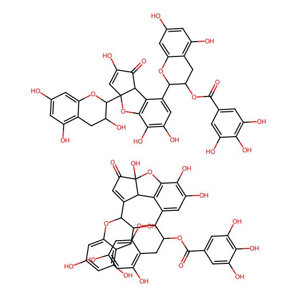 2D Structure of [2-[3a,5,6-trihydroxy-3-oxo-1-(3,5,7-trihydroxy-3,4-dihydro-2H-chromen-2-yl)-8bH-cyclopenta[b][1]benzofuran-8-yl]-5,7-dihydroxy-3,4-dihydro-2H-chromen-3-yl] 3,4,5-trihydroxybenzoate;[5,7-dihydroxy-2-[2,5,6-trihydroxy-1-oxo-3a-(3,5,7-trihydroxy-3,4-dihydro-2H-chromen-2-yl)-8bH-cyclopenta[b][1]benzofuran-8-yl]-3,4-dihydro-2H-chromen-3-yl] 3,4,5-trihydroxybenzoate