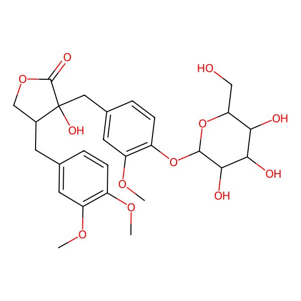 2D Structure of (3S,4S)-4-[(3,4-dimethoxyphenyl)methyl]-3-hydroxy-3-[[3-methoxy-4-[(2R,3R,4S,5S,6R)-3,4,5-trihydroxy-6-(hydroxymethyl)oxan-2-yl]oxyphenyl]methyl]oxolan-2-one
