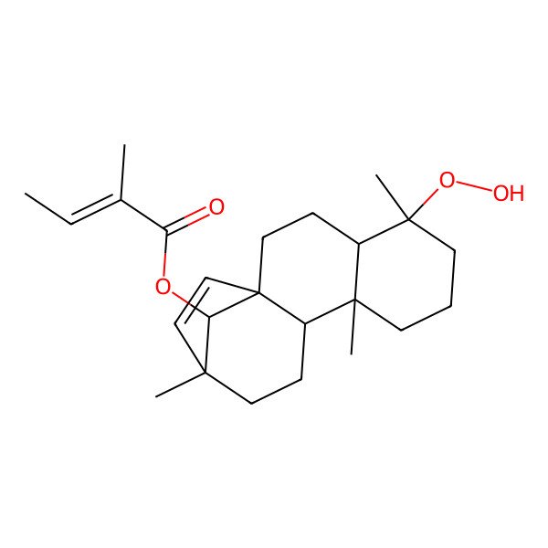 2D Structure of [(1R,4R,5R,9S,10S,13R,16S)-5-hydroperoxy-5,9,13-trimethyl-16-tetracyclo[11.2.1.01,10.04,9]hexadec-14-enyl] (E)-2-methylbut-2-enoate