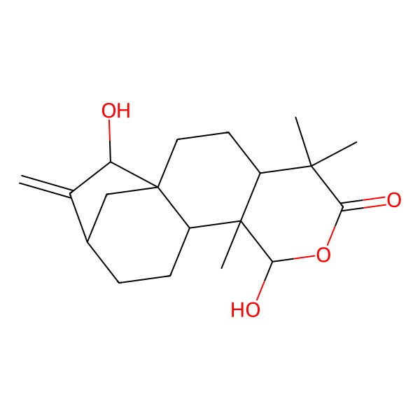 2D Structure of (1R,8R,9S,13R,15S)-8,15-dihydroxy-5,5,9-trimethyl-14-methylidene-7-oxatetracyclo[11.2.1.01,10.04,9]hexadecan-6-one