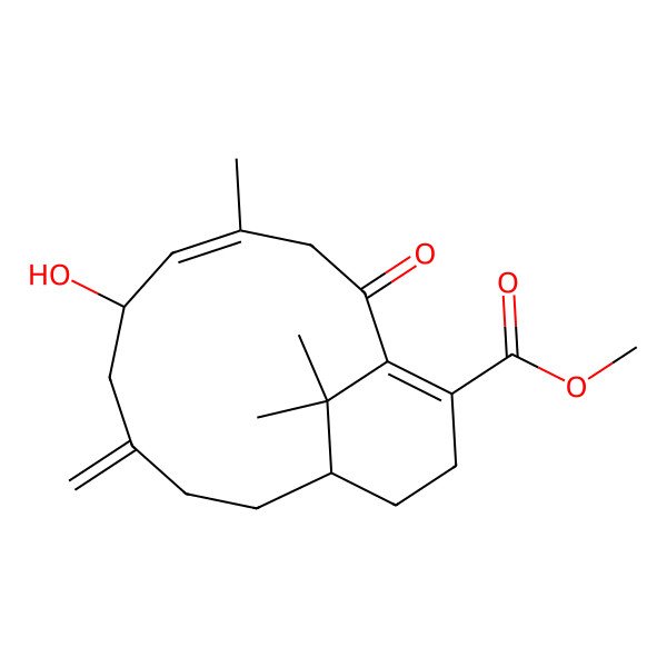 2D Structure of Methyl 6-hydroxy-8,15,15-trimethyl-4-methylidene-10-oxobicyclo[9.3.1]pentadeca-7,11-diene-12-carboxylate