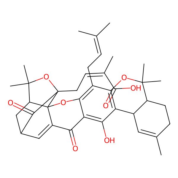 2D Structure of 4-[16-Hydroxy-8,8,12,25,25-pentamethyl-5-(3-methylbut-2-enyl)-18,22-dioxo-3,7,24-trioxaheptacyclo[19.4.1.02,19.02,23.04,17.06,15.09,14]hexacosa-4(17),5,12,15,19-pentaen-23-yl]-2-methylbut-2-enoic acid