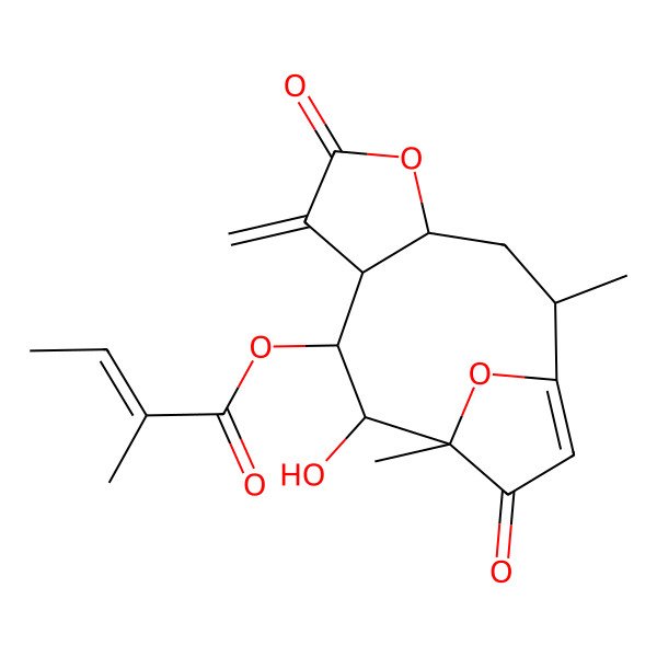 2D Structure of [(2R,4R,8S,9S,10S,11S)-10-hydroxy-2,11-dimethyl-7-methylidene-6,12-dioxo-5,14-dioxatricyclo[9.2.1.04,8]tetradec-1(13)-en-9-yl] (E)-2-methylbut-2-enoate