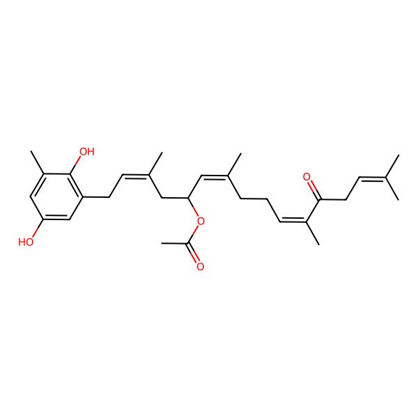 2D Structure of [(2E,5S,6E,10E)-1-(2,5-dihydroxy-3-methylphenyl)-3,7,11,15-tetramethyl-12-oxohexadeca-2,6,10,14-tetraen-5-yl] acetate