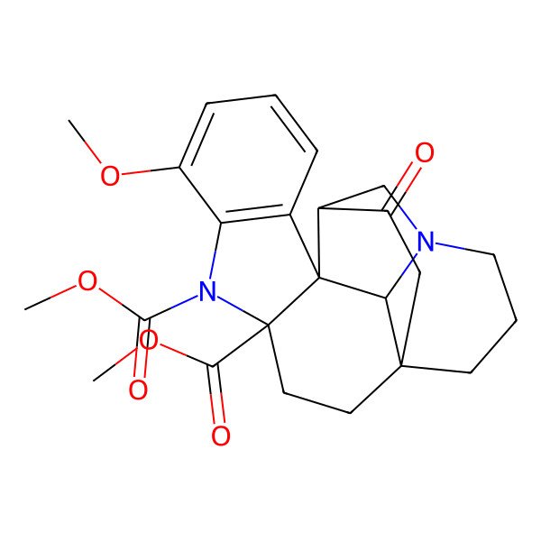 2D Structure of dimethyl (1R,4R,12S,13R,16R)-7-methoxy-17-oxo-5,14-diazahexacyclo[12.4.3.01,13.04,12.06,11.012,16]henicosa-6(11),7,9-triene-4,5-dicarboxylate