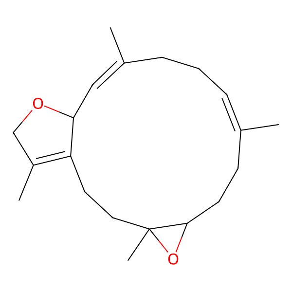2D Structure of (1aR,4E,8E,9aR,14aR)-4,8,12,14a-tetramethyl-1a,2,3,6,7,9a,11,13,14,14a-decahydrooxireno[5,6]cyclotetradeca[1,2-b]furan