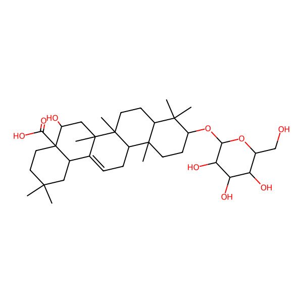 2D Structure of 5-hydroxy-2,2,6a,6b,9,9,12a-heptamethyl-10-[(2R,3R,4S,5S,6R)-3,4,5-trihydroxy-6-(hydroxymethyl)oxan-2-yl]oxy-1,3,4,5,6,6a,7,8,8a,10,11,12,13,14b-tetradecahydropicene-4a-carboxylic acid