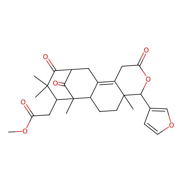 2D Structure of methyl 2-[(1R,2S,5R,6R,13S,16R)-6-(furan-3-yl)-1,5,15,15-tetramethyl-8,14,17-trioxo-7-oxatetracyclo[11.3.1.02,11.05,10]heptadec-10-en-16-yl]acetate