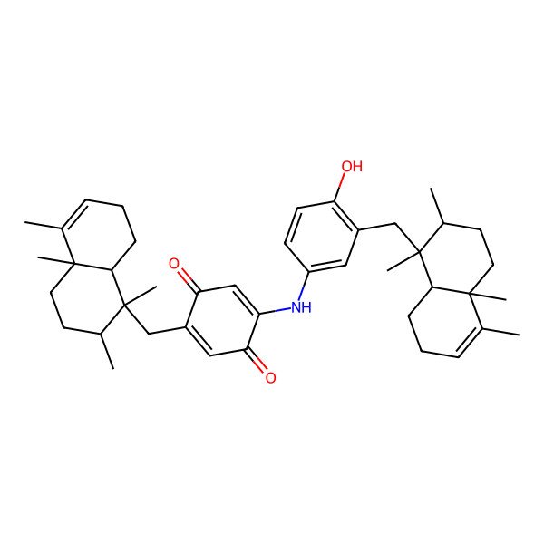 2D Structure of 2-[[(1R,2S,4aS,8aS)-1,2,4a,5-tetramethyl-2,3,4,7,8,8a-hexahydronaphthalen-1-yl]methyl]-5-[3-[[(1R,2S,4aS,8aS)-1,2,4a,5-tetramethyl-2,3,4,7,8,8a-hexahydronaphthalen-1-yl]methyl]-4-hydroxyanilino]cyclohexa-2,5-diene-1,4-dione