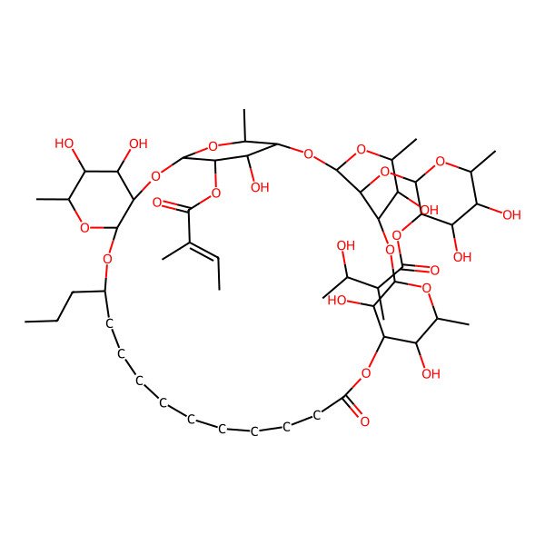 2D Structure of [2-[[6,12,30,31,37,39-Hexahydroxy-5,11,29,36-tetramethyl-38-(2-methylbut-2-enoyloxy)-15-oxo-25-propyl-2,4,8,10,14,26,28,33,35-nonaoxapentacyclo[32.2.2.13,7.19,13.027,32]tetracontan-40-yl]oxy]-4,5-dihydroxy-6-methyloxan-3-yl] 3-hydroxy-2-methylbutanoate