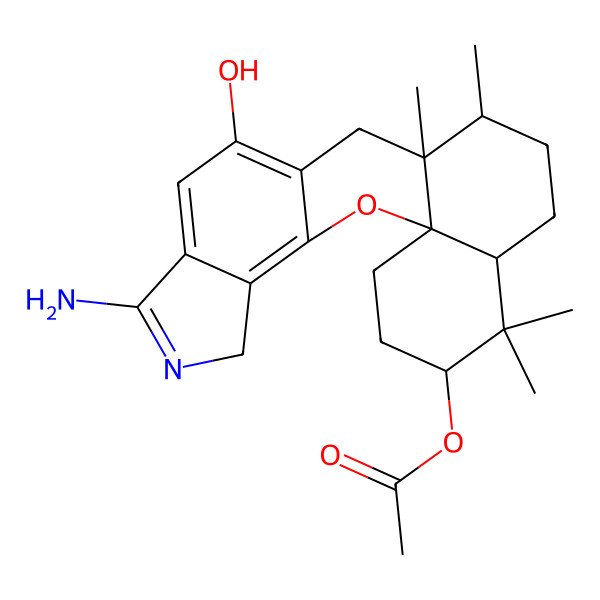 2D Structure of (7-Amino-10-hydroxy-13,14,18,18-tetramethyl-2-oxa-6-azapentacyclo[11.8.0.01,17.03,11.04,8]henicosa-3,6,8,10-tetraen-19-yl) acetate