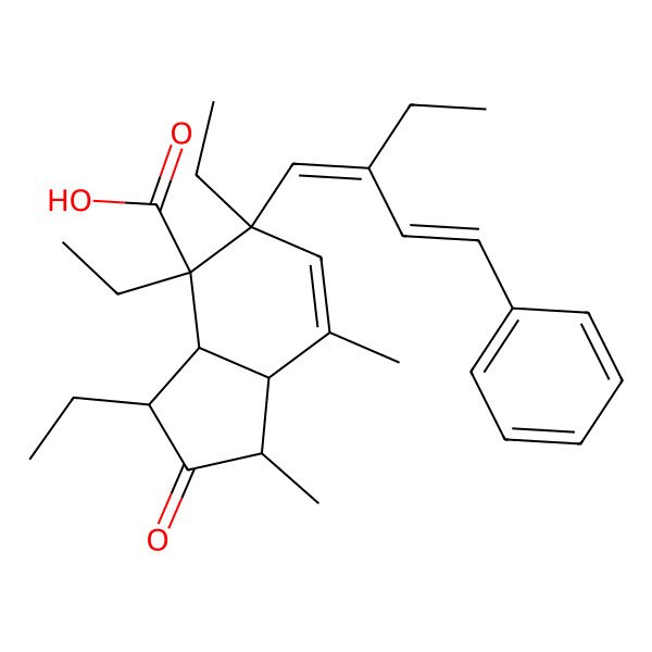 2D Structure of 3,4,5-Triethyl-5-(2-ethyl-4-phenylbuta-1,3-dienyl)-1,7-dimethyl-2-oxo-1,3,3a,7a-tetrahydroindene-4-carboxylic acid