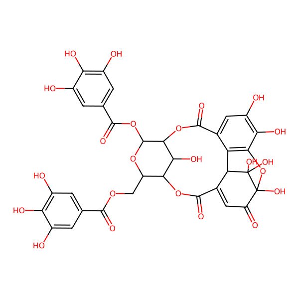 2D Structure of [(1S,7R,9R,18R,19S,21R,22S)-7,8,8,12,13,22-hexahydroxy-3,6,16-trioxo-19-(3,4,5-trihydroxybenzoyl)oxy-2,17,20,23-tetraoxapentacyclo[16.3.1.17,11.04,9.010,15]tricosa-4,10,12,14-tetraen-21-yl]methyl 3,4,5-trihydroxybenzoate