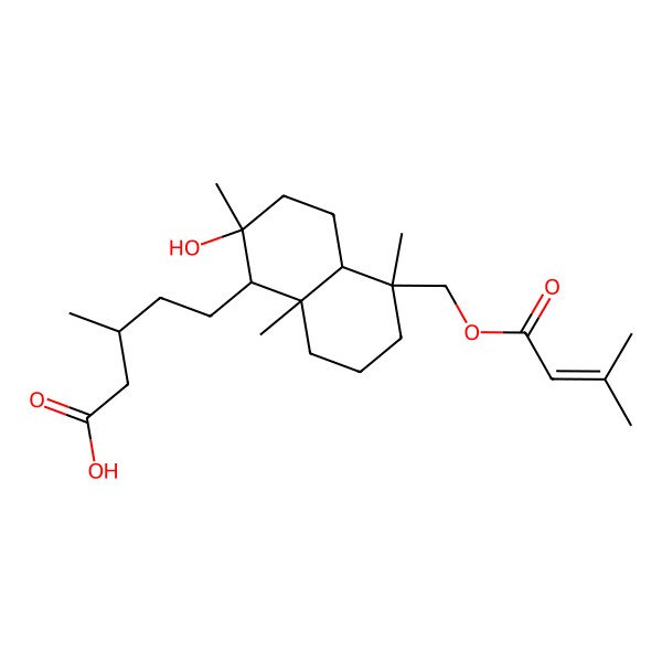 2D Structure of (3R)-5-[(1S,2S,4aS,5S,8aR)-2-hydroxy-2,5,8a-trimethyl-5-(3-methylbut-2-enoyloxymethyl)-3,4,4a,6,7,8-hexahydro-1H-naphthalen-1-yl]-3-methylpentanoic acid