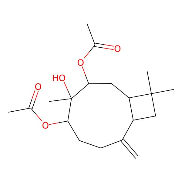 2D Structure of [(1S,5R,6R,7S,9R)-7-acetyloxy-6-hydroxy-6,10,10-trimethyl-2-methylidene-5-bicyclo[7.2.0]undecanyl] acetate