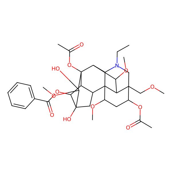 2D Structure of [(2R,3R,4R,5R,6S,8R,10S,17S,18R)-8,14-diacetyloxy-11-ethyl-5,7-dihydroxy-6,16,18-trimethoxy-13-(methoxymethyl)-11-azahexacyclo[7.7.2.12,5.01,10.03,8.013,17]nonadecan-4-yl] benzoate