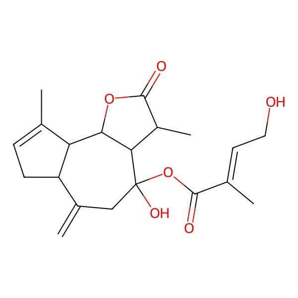 2D Structure of (4-hydroxy-3,9-dimethyl-6-methylidene-2-oxo-3a,5,6a,7,9a,9b-hexahydro-3H-azuleno[4,5-b]furan-4-yl) 4-hydroxy-2-methylbut-2-enoate