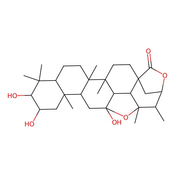 2D Structure of (1R,4R,5R,8R,10S,11R,13R,14R,16R,17S,18S,19S,20R,21S)-10,11,16-trihydroxy-4,5,9,9,13,19,20-heptamethyl-22,25-dioxaheptacyclo[19.2.1.116,19.01,18.04,17.05,14.08,13]pentacosan-23-one