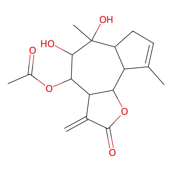 2D Structure of [(3aR,4R,5R,6S,6aR,9aR,9bR)-5,6-dihydroxy-6,9-dimethyl-3-methylidene-2-oxo-4,5,6a,7,9a,9b-hexahydro-3aH-azuleno[4,5-b]furan-4-yl] acetate