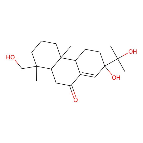 2D Structure of 7-Hydroxy-1-(hydroxymethyl)-7-(2-hydroxypropan-2-yl)-1,4a-dimethyl-2,3,4,4b,5,6,10,10a-octahydrophenanthren-9-one 2D Structure of 7-Hydroxy-1-(hydroxymethyl)-7-(2-hydroxypropan-2-yl)-1,4a-dimethyl-2,3,4,4b,5,6,10,10a-octahydrophenanthren-9-one