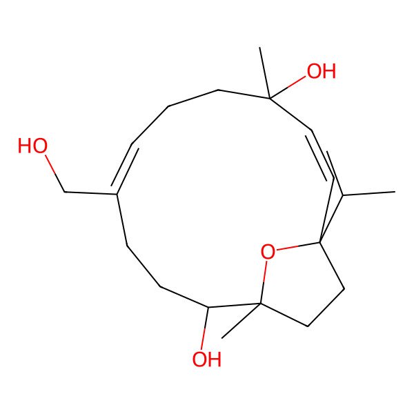 2D Structure of (1S,2S,5Z,9S,10E,12S)-5-(hydroxymethyl)-1,9-dimethyl-12-propan-2-yl-15-oxabicyclo[10.2.1]pentadeca-5,10-diene-2,9-diol