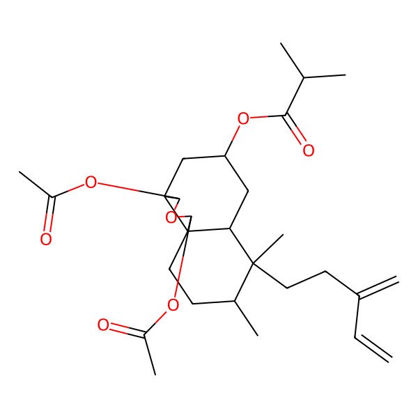 2D Structure of [1,3-Diacetyloxy-7,8-dimethyl-7-(3-methylidenepent-4-enyl)-1,3,3a,4,5,6,6a,8,9,10-decahydrobenzo[d][2]benzofuran-5-yl] 2-methylpropanoate