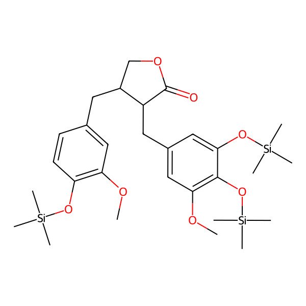 2D Structure of 3-[[3-Methoxy-4,5-bis(trimethylsilyloxy)phenyl]methyl]-4-[(3-methoxy-4-trimethylsilyloxyphenyl)methyl]oxolan-2-one