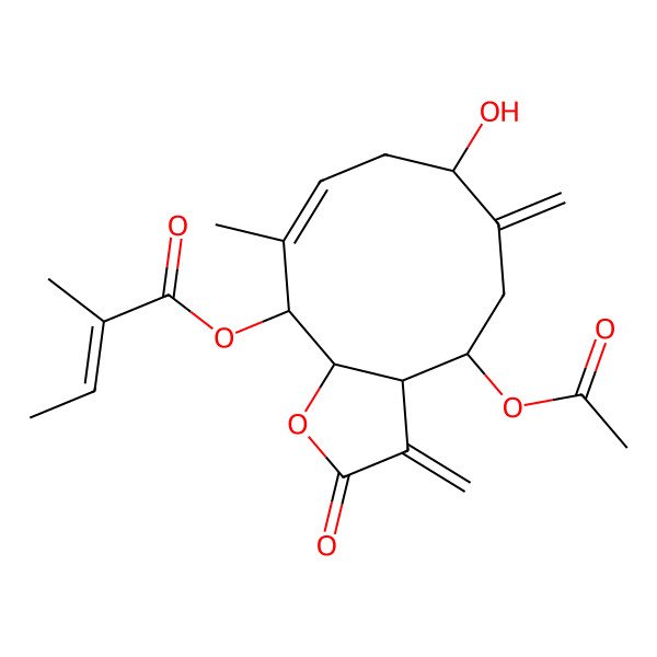 2D Structure of (4-acetyloxy-7-hydroxy-10-methyl-3,6-dimethylidene-2-oxo-4,5,7,8,11,11a-hexahydro-3aH-cyclodeca[b]furan-11-yl) 2-methylbut-2-enoate