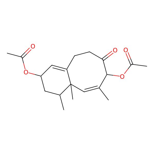 2D Structure of [(1S,3S,8S,9Z,10aS)-8-acetyloxy-1,9,10a-trimethyl-7-oxo-1,2,3,5,6,8-hexahydrobenzo[8]annulen-3-yl] acetate