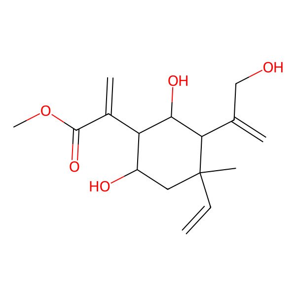 2D Structure of methyl 2-[(1R,2R,3R,4S,6S)-4-ethenyl-2,6-dihydroxy-3-(3-hydroxyprop-1-en-2-yl)-4-methylcyclohexyl]prop-2-enoate