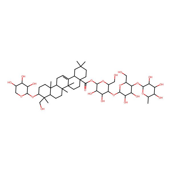 2D Structure of [5-[3,4-Dihydroxy-6-(hydroxymethyl)-5-(3,4,5-trihydroxy-6-methyloxan-2-yl)oxyoxan-2-yl]oxy-3,4-dihydroxy-6-(hydroxymethyl)oxan-2-yl] 9-(hydroxymethyl)-2,2,6a,6b,9,12a-hexamethyl-10-(3,4,5-trihydroxyoxan-2-yl)oxy-1,3,4,5,6,6a,7,8,8a,10,11,12,13,14b-tetradecahydropicene-4a-carboxylate