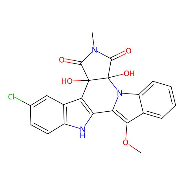 2D Structure of 7-Chloro-11,15-dihydroxy-23-methoxy-13-methyl-3,13,16-triazahexacyclo[14.7.0.02,10.04,9.011,15.017,22]tricosa-1(23),2(10),4(9),5,7,17,19,21-octaene-12,14-dione