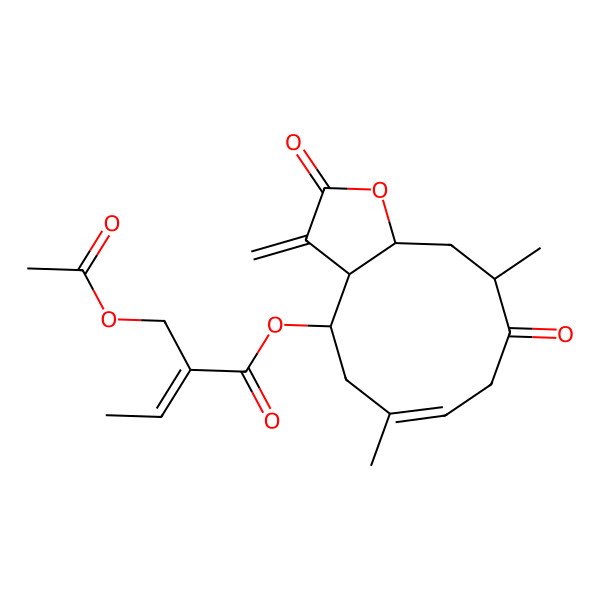 2D Structure of [(3aS,4R,6E,10R,11aR)-6,10-dimethyl-3-methylidene-2,9-dioxo-4,5,8,10,11,11a-hexahydro-3aH-cyclodeca[b]furan-4-yl] (E)-2-(acetyloxymethyl)but-2-enoate