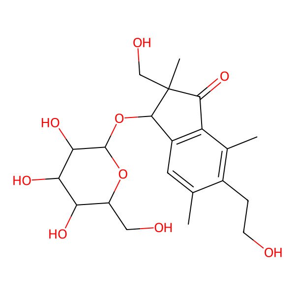 2D Structure of 6-(2-hydroxyethyl)-2-(hydroxymethyl)-2,5,7-trimethyl-3-[3,4,5-trihydroxy-6-(hydroxymethyl)oxan-2-yl]oxy-3H-inden-1-one