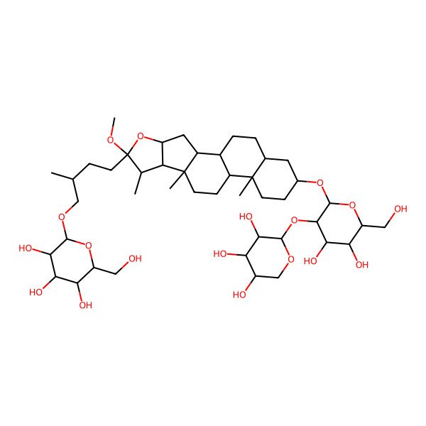 2D Structure of (2R,3R,4S,5S,6R)-2-[(2S)-4-[(1R,2S,4S,6R,7S,8R,9S,12S,13S,16S,18R)-16-[(2R,3R,4S,5S,6R)-4,5-dihydroxy-6-(hydroxymethyl)-3-[(2S,3R,4S,5R)-3,4,5-trihydroxyoxan-2-yl]oxyoxan-2-yl]oxy-6-methoxy-7,9,13-trimethyl-5-oxapentacyclo[10.8.0.02,9.04,8.013,18]icosan-6-yl]-2-methylbutoxy]-6-(hydroxymethyl)oxane-3,4,5-triol