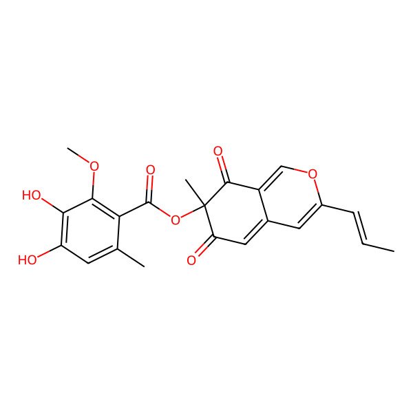 2D Structure of [(7S)-7-methyl-6,8-dioxo-3-[(E)-prop-1-enyl]isochromen-7-yl] 3,4-dihydroxy-2-methoxy-6-methyl-benzoate
