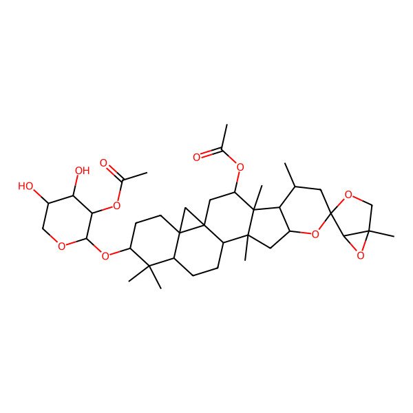 2D Structure of [18'-(3-Acetyloxy-4,5-dihydroxyoxan-2-yl)oxy-1,4',6',12',17',17'-hexamethylspiro[3,6-dioxabicyclo[3.1.0]hexane-4,8'-9-oxahexacyclo[11.9.0.01,21.04,12.05,10.016,21]docosane]-3'-yl] acetate