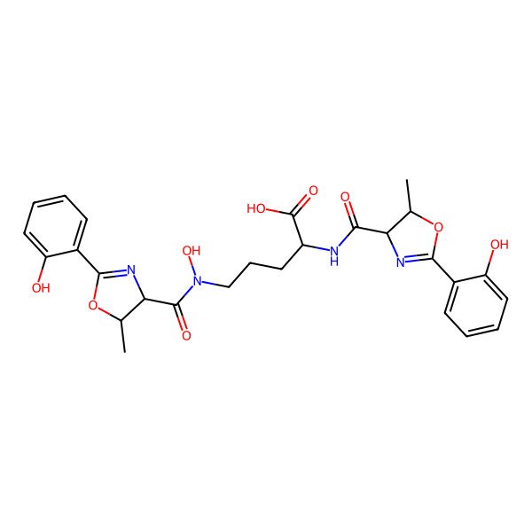 2D Structure of 5-[Hydroxy-[2-(2-hydroxyphenyl)-5-methyl-4,5-dihydro-1,3-oxazole-4-carbonyl]amino]-2-[[2-(2-hydroxyphenyl)-5-methyl-4,5-dihydro-1,3-oxazole-4-carbonyl]amino]pentanoic acid