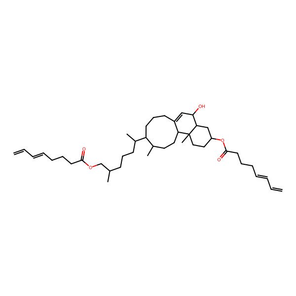 2D Structure of [(6R)-6-[(1S,2R,5S,8S,14R,15S)-8-hydroxy-2,15-dimethyl-5-[(5E)-octa-5,7-dienoyl]oxy-14-tricyclo[8.7.0.02,7]heptadec-9-enyl]-2-methylheptyl] (5E)-octa-5,7-dienoate