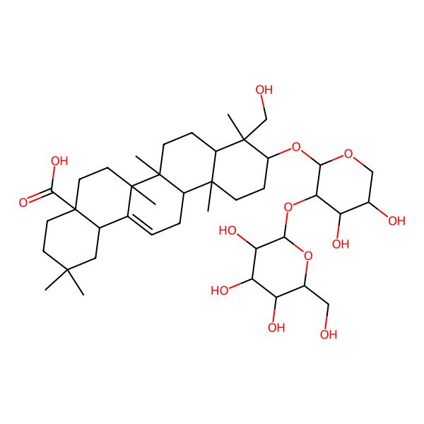 2D Structure of 10-[4,5-Dihydroxy-3-[3,4,5-trihydroxy-6-(hydroxymethyl)oxan-2-yl]oxyoxan-2-yl]oxy-9-(hydroxymethyl)-2,2,6a,6b,9,12a-hexamethyl-1,3,4,5,6,6a,7,8,8a,10,11,12,13,14b-tetradecahydropicene-4a-carboxylic acid